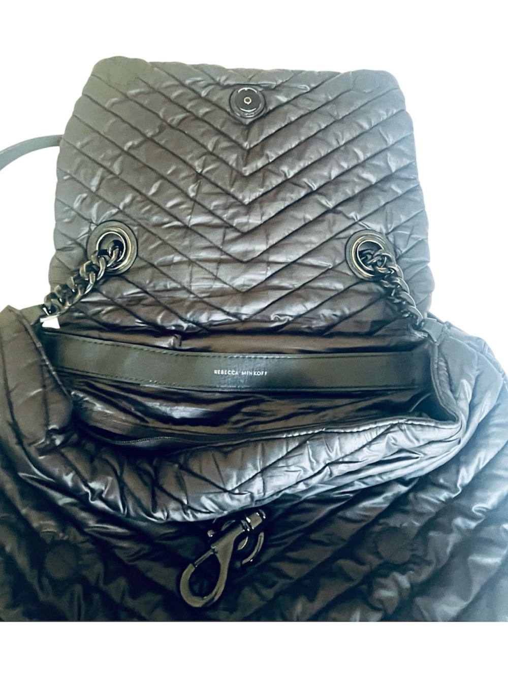 👜 Rebecca Minkoff Edie Quilted Nylon Backpack Black EUC - Picture 7 of 12
